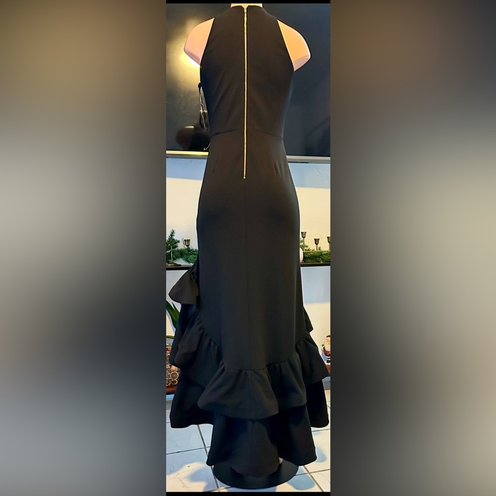 Tiered Ruffles Scuba Crepe Gown Color:Black  size 8 designer Betsy & Adam - Picture 6 of 6